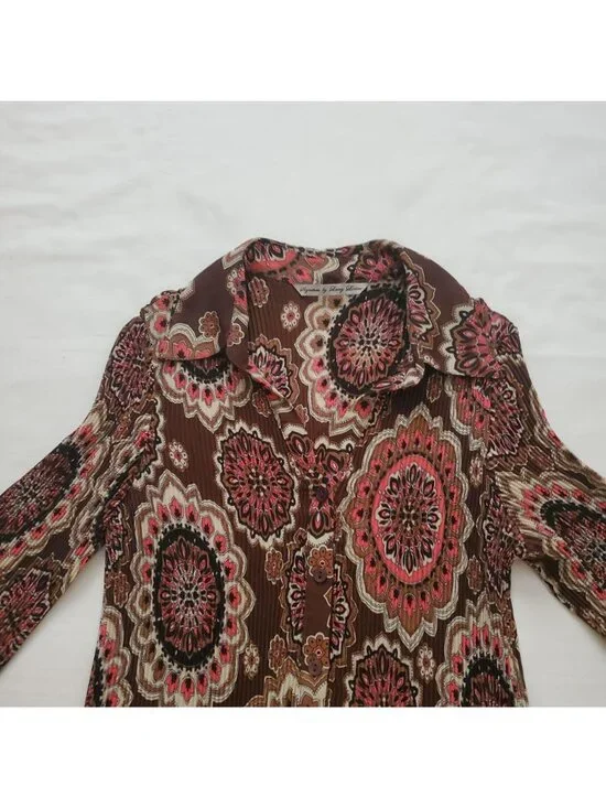 Signature By Larry Levine Crinkle Ruched 3/4 Bell Sleeve Vintage Blouse Sz Large - Picture 6 of 15